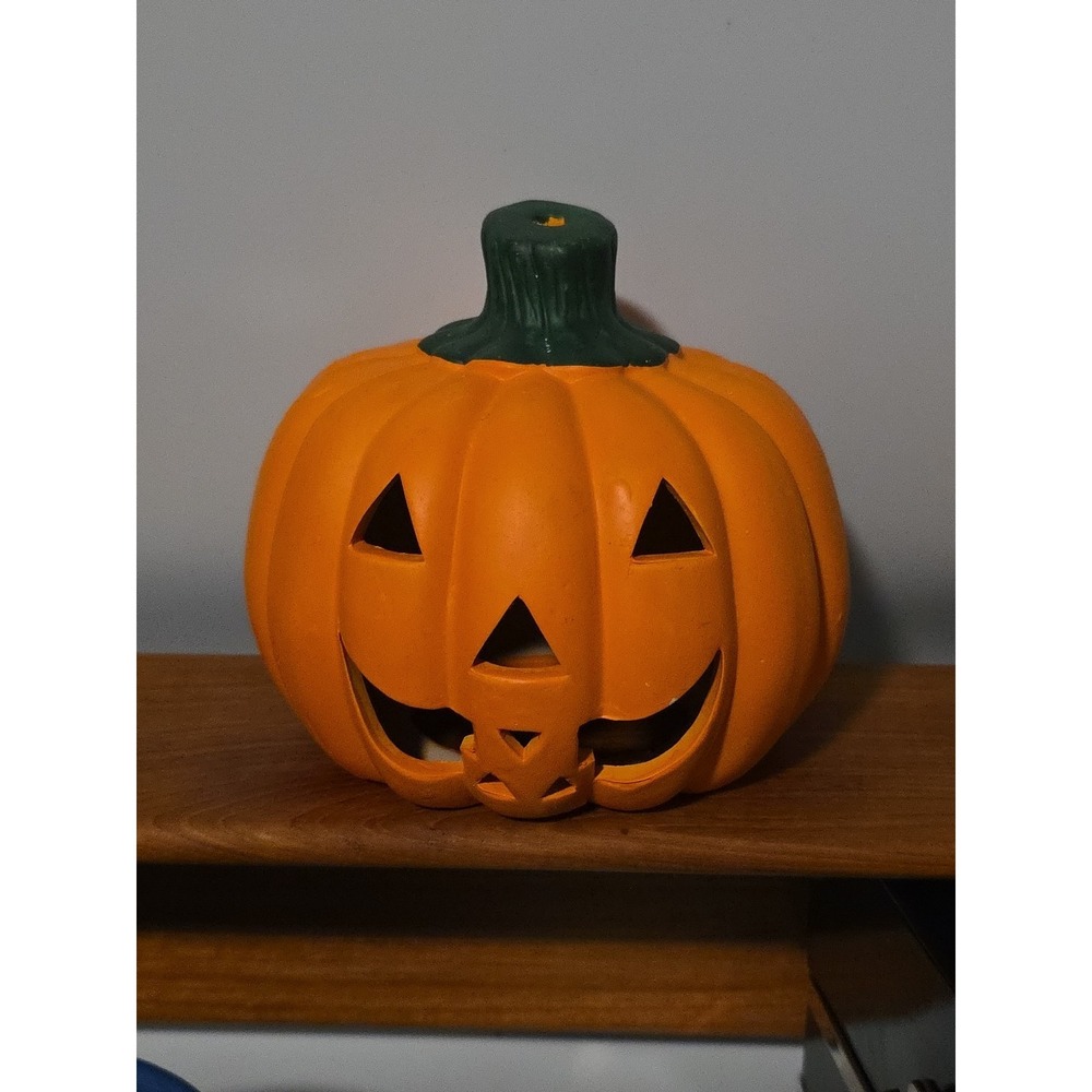 Vintage Halloween Ceramic Pumpkin Jack o Lantern Candle Cover